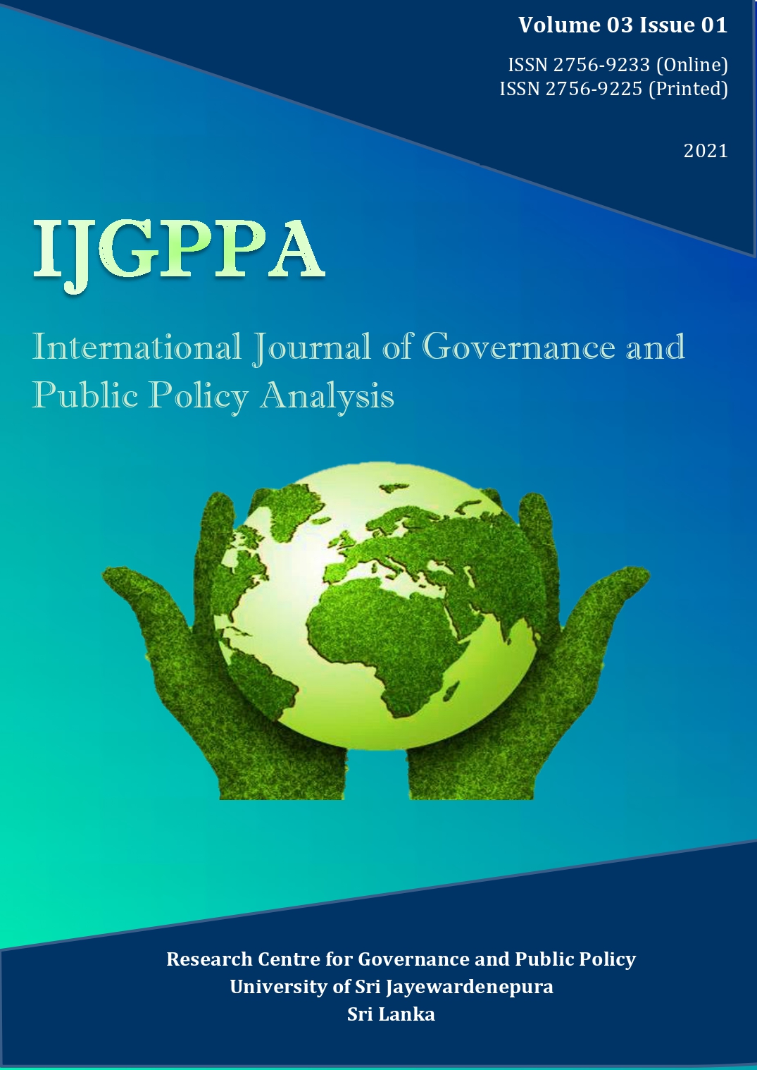 					View Vol. 3 No. 01 (2021): International Journal of Governance and Public Policy Analysis - (IJGPPA) - 2021
				