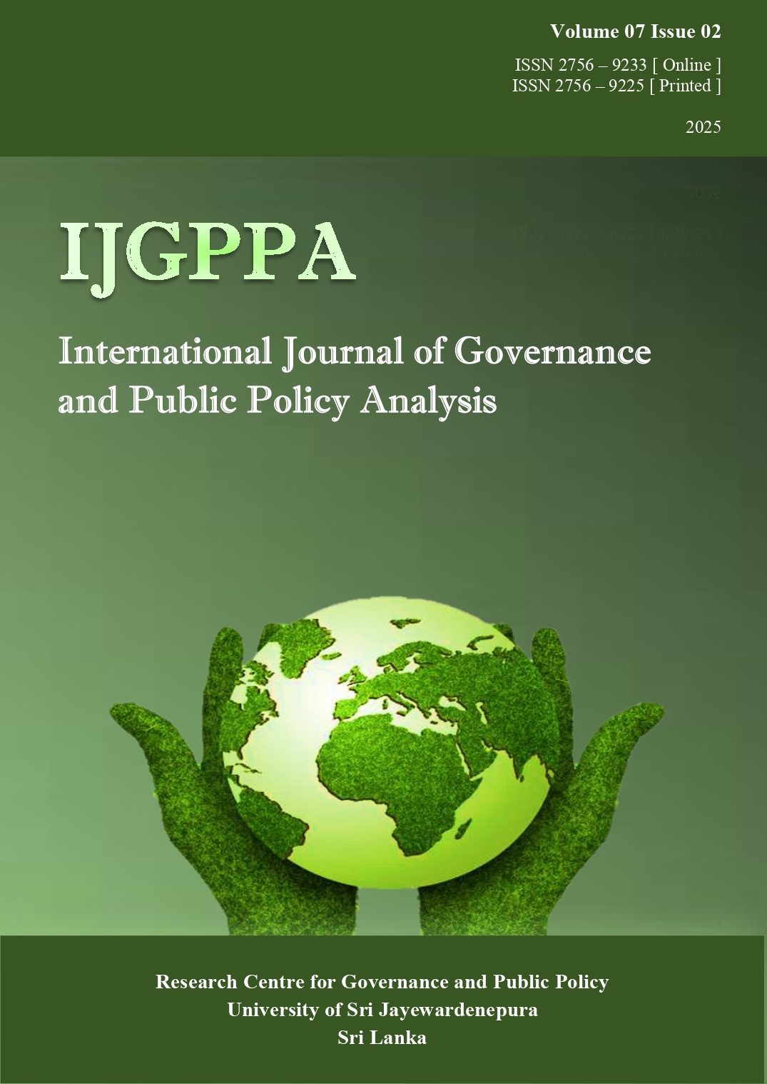 					View Vol. 7 No. 2 (2025): International Journal of Governance and Public Policy Analysis
				
